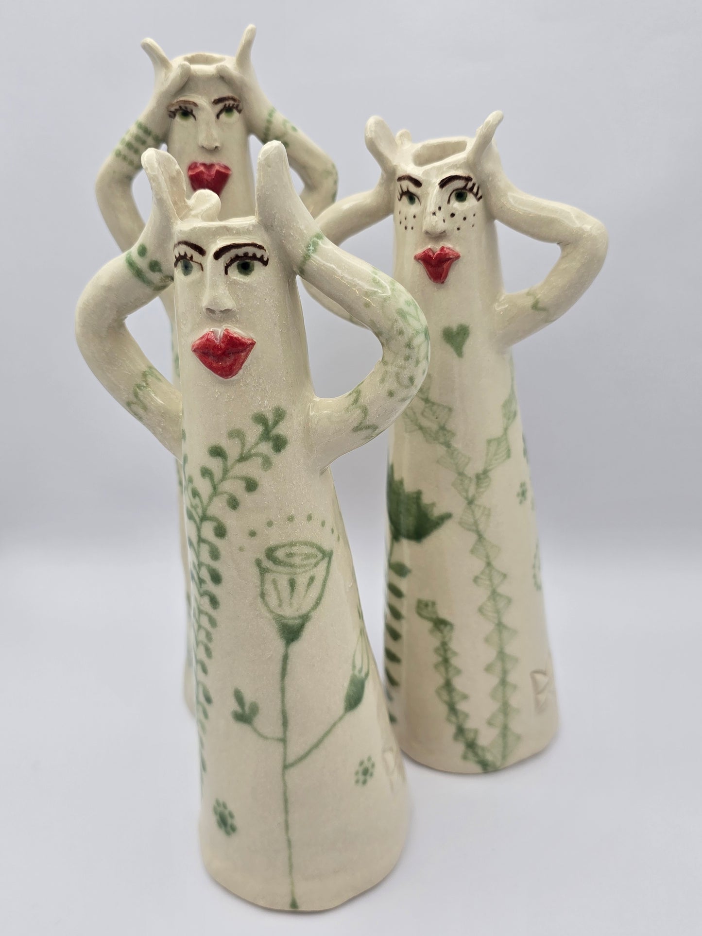 Green & White Folk Lady